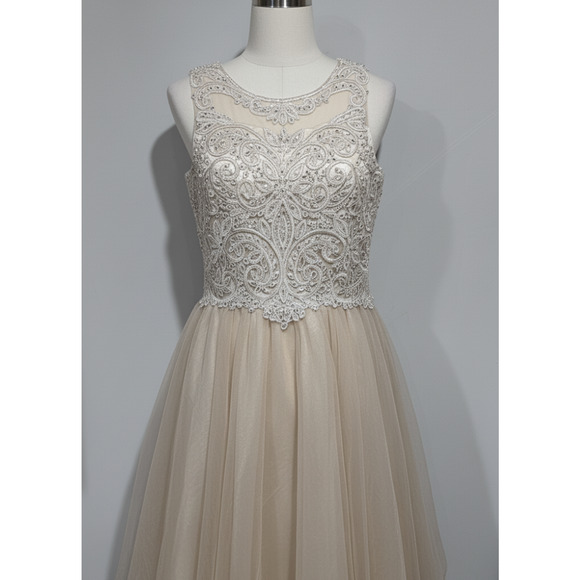 Angels Garment Dress Girls 16 Champagne Beaded Tulle Lace Corset Back - Picture 1 of 6